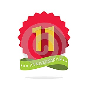 Anniversary 11th badge with shadow on red starburst