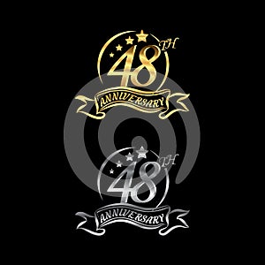 Anniversary vector unusual label Gold and Silver color. forty-eight year symbol. Birthday abstract logo. 48th jubilee