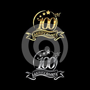 Anniversary vector unusual label Gold and Silver color. one hundred year symbol. Birthday abstract logo. 100th jubilee