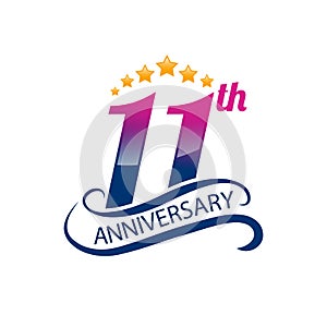11 years anniversary logo template with a shadow on circle and number, 10th anniversary icon label, ten year birthday party symbol