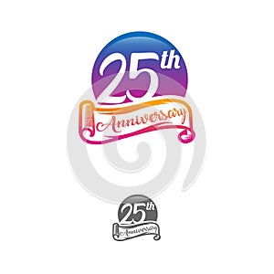 Anniversary vector unusual label. twentyfive year symbol. Birthday abstract logo. 25th jubilee