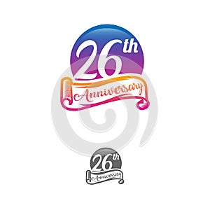 Anniversary vector unusual label. twentysix year symbol. Birthday abstract logo. 26th jubilee