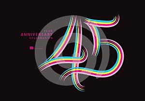 45 years anniversary celebration logotype colorful line vector, 45th birthday logo, 45 number, Banner template, logo, sign, number