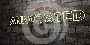 ANNOTATED - Glowing Neon Sign on stonework wall - 3D rendered royalty free stock illustration photo