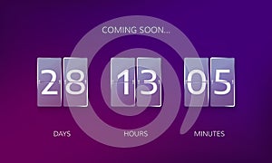 Announce countdown design. Count days, hours and minutes to caming soon event. Vector illustration