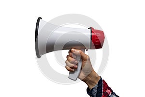 announcement - hand with megaphone isolated on white