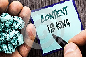 Announcement text showing Content Is King. Business concept for Online Marketing Information Management With cms Or Seo Data writt