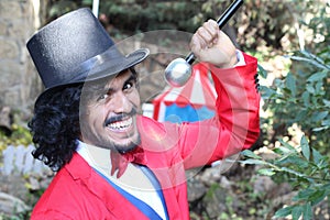 Announcer holding microphone in the circus