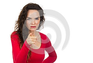 Annoyed angry woman pointing
