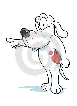 Annoyed dog cartoon pointing to somewhere or pointing to a direction