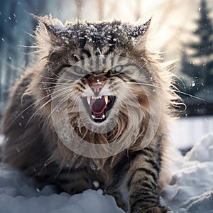 An Annoyed Feline Against a Snowy Backdrop, Capturing a Cat’s Discontent in the Winter Wonderland