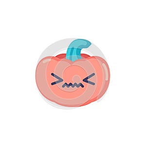 Annoyed pumpkin emoticon flat icon