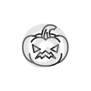 Annoyed pumpkin face emoji line icon