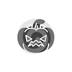 Annoyed pumpkin face emoji vector icon
