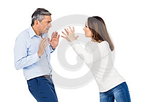 Annoyed woman yelling at husband