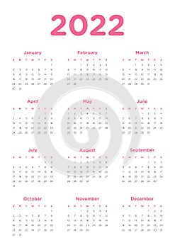 Annual calendar for 2022