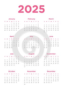 Annual calendar for 2025