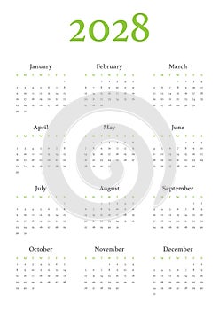 Annual calendar for 2028