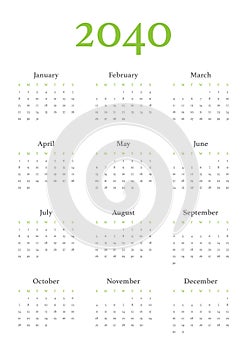 Annual calendar for 2040