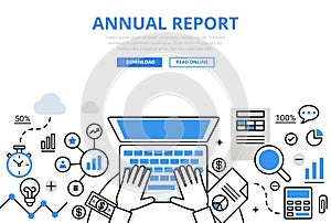 Annual financial report concept flat line art vector icons