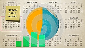 Annual financial sales report chart raise earth globe spin on calendar New quality light motion background dynamic