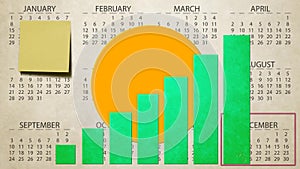 Annual financial sales report chart raise earth globe spin on calendar New quality light motion background dynamic