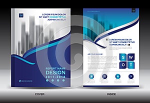 Annual report brochure flyer template, Blue cover design