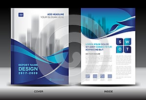 Annual report brochure flyer template, Blue cover design