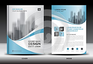 Annual report brochure flyer template, Blue cover design photo