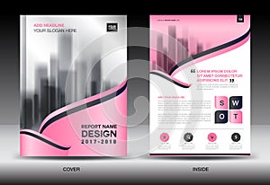 Annual report brochure flyer template, Pink cover design