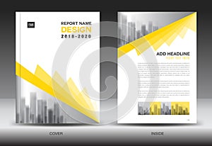 Annual report brochure flyer template, Yellow cover design