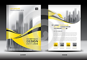 Annual report brochure flyer template, Yellow cover design