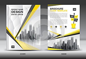 Annual report brochure flyer template, Yellow cover design