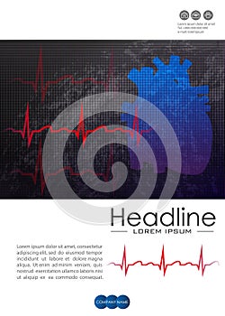 Annual report cover design with human heart and heart beat line