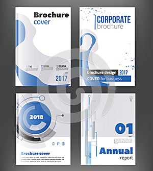 Annual report cover set. Blue Brochure template vector design.nGraphic design element with wave and circle technology