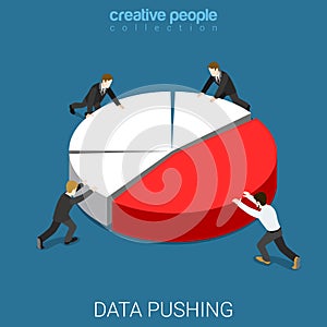 Annual report data push diagram pie chart flat isometric vector