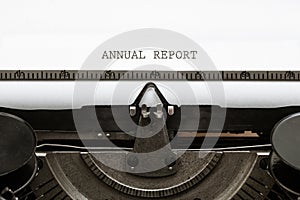 Annual Report headline written on vintage type writer from 1920s