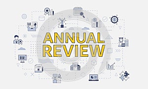 annual review concept with icon set with big word or text on center