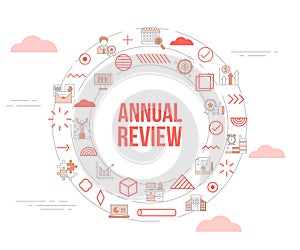 annual review concept with icon set template banner and circle round shape