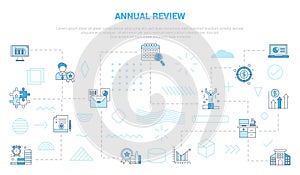 annual review concept with icon set template banner with modern blue color style