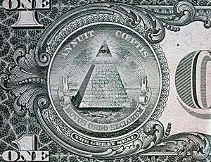 Annuit coeptis motto and the Eye of Providence. One dollar bill