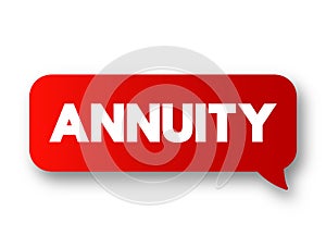 Annuity is a series of payments made at equal intervals, text concept message bubble