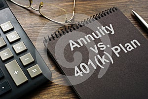 Annuity vs 401k plan sign. Pension choosing concept.