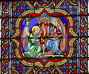 Annunciation Angel Mary Stained Glass Notre Dame Paris France