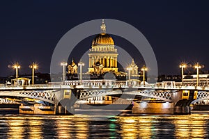 Annunciation bridge, overlooking St. Isaac`s Cathedral during the white nights. St. Petersburg