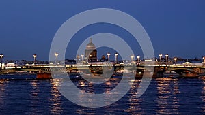 Annunciation bridge, St. Isaac`s Cathedral in the evening light during the white nights. Saint Petersburg,