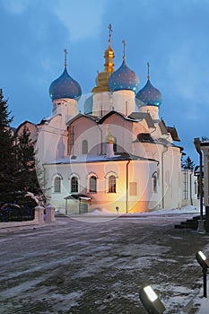 Annunciation Cathedral in winter evening. Kazan, Russia