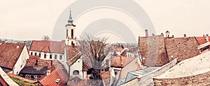 Annunciation church and red roofs of old houses, Szentendre