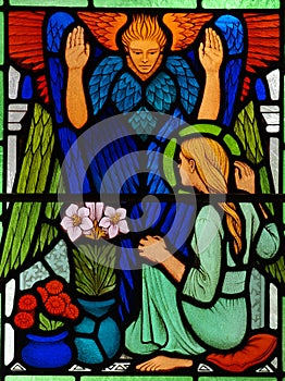 Annunciation in stained glass photo
