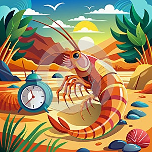 Anomalocaris shrimp unsuitable screams beach Clock vector photo